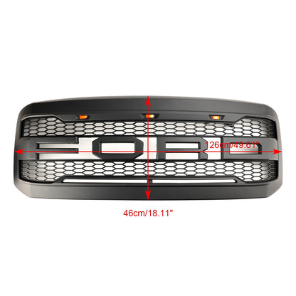 2005 2006 2007 Ford F250 F350 Super Duty Raptor Style Matte Black Grille Front Bumper Replacement Grill With LED Light