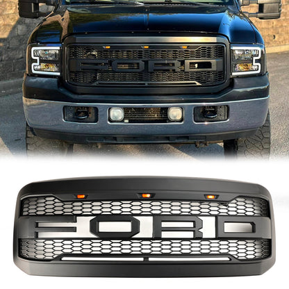 2005-2007 Ford F250 F350 Super Duty Front Bumper W/ LED Raptor Grill Black Replacement Grille