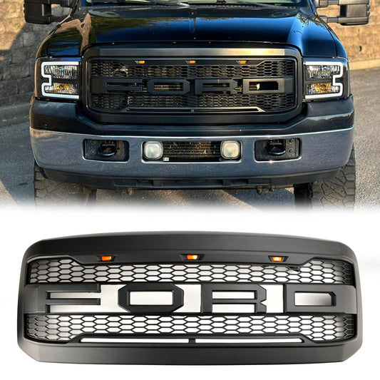 2005-2007 Ford F250 F350 Super Duty Front Bumper W/ LED Raptor Grill Black Replacement Grille