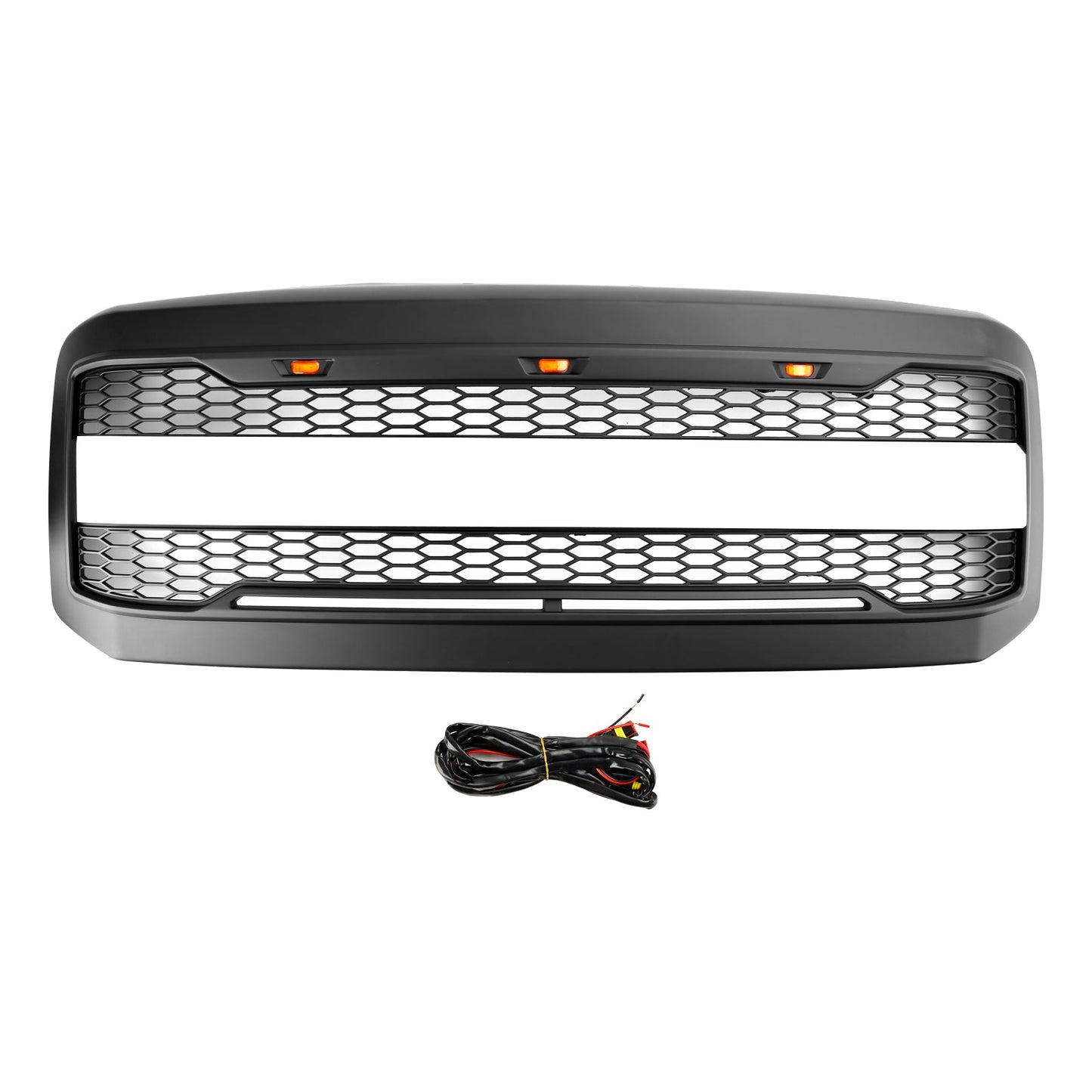 2005 2006 2007 Ford F250 F350 Super Duty Raptor Style Matte Black Grille Front Bumper Replacement Grill With LED Light