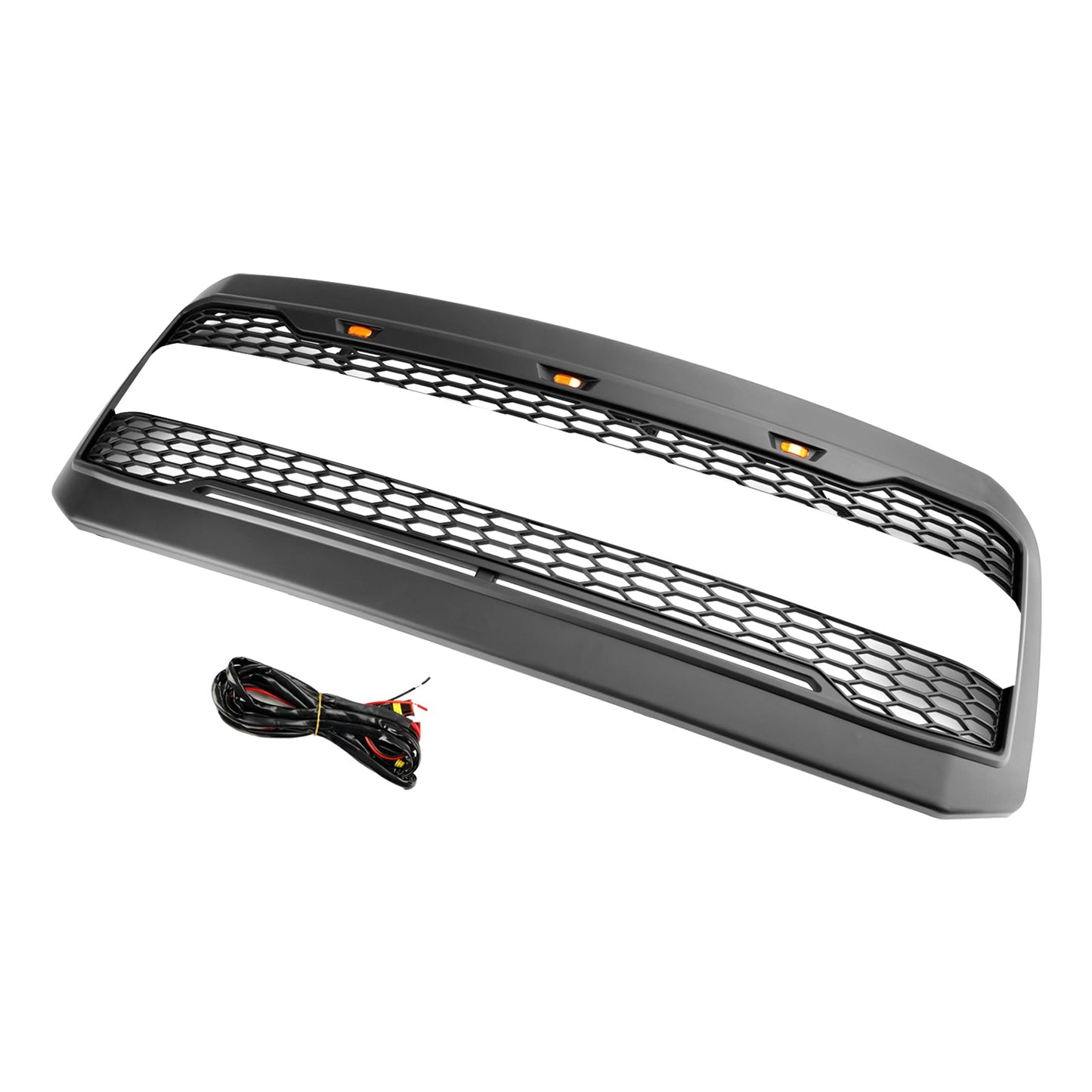 2005 2006 2007 Ford F250 F350 Super Duty Raptor Style Matte Black Grille Front Bumper Replacement Grill With LED Light