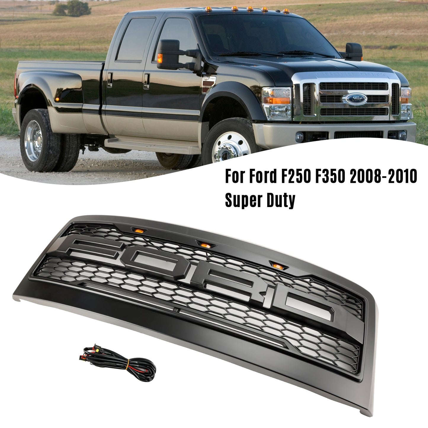2008-2010 Ford F250 F350 Super Duty Front Bumper Grille Grill w/Lights Generic