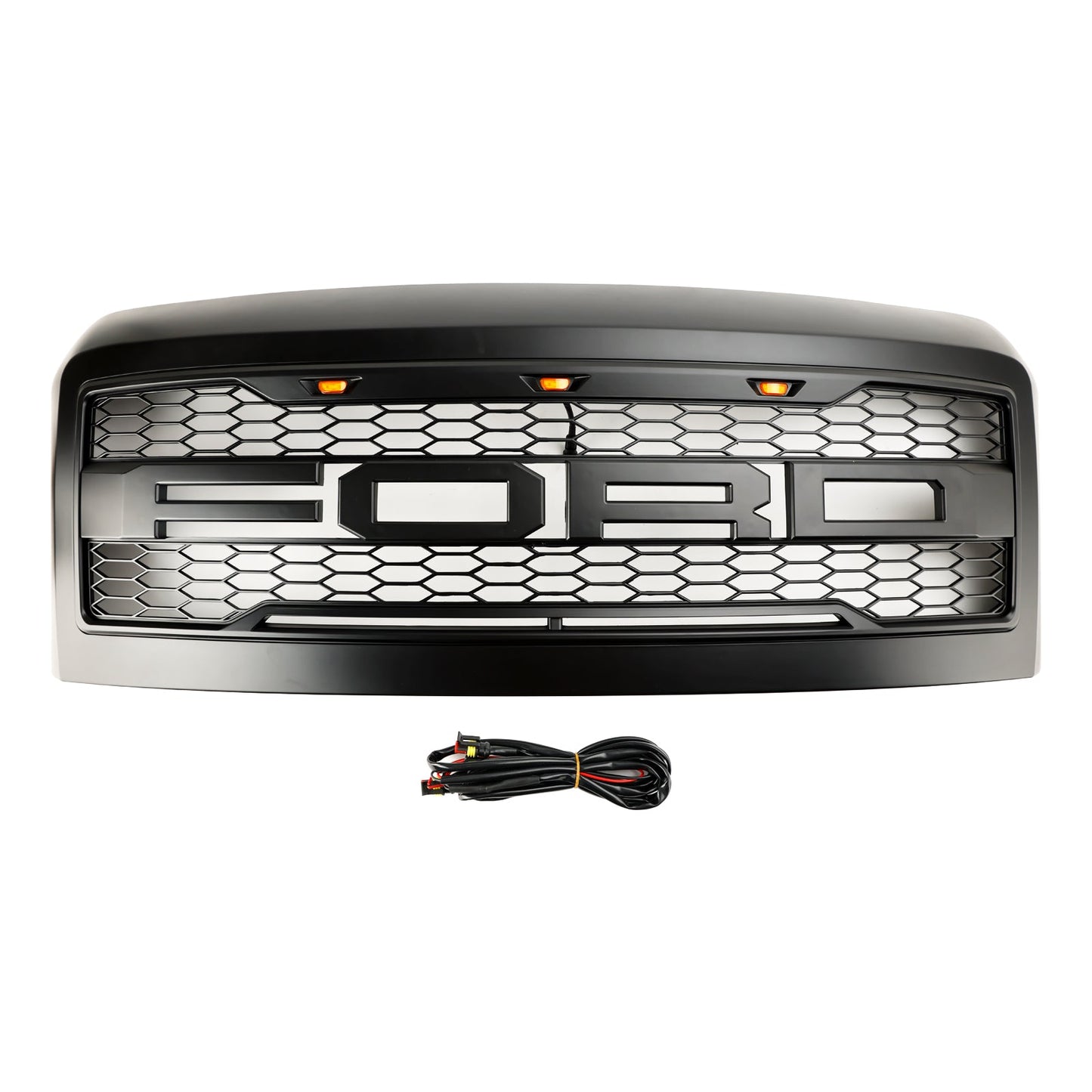Ford F250 F350 F450 Super Duty 2008-2010 Raptor Style Matte Black Grill Front Bumper Honeycomb Grille With LED Light