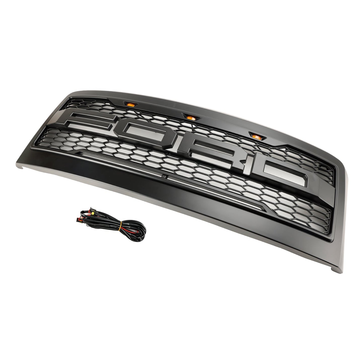 Ford F250 F350 F450 Super Duty 2008-2010 Raptor Style Matte Black Grill Front Bumper Honeycomb Grille With LED Light