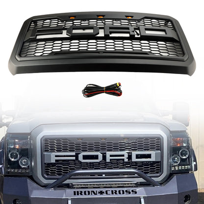 Raptor Grill For 2011-2016 Ford 250 350 450 550 Super Duty Front Bumper Honeycomb Black Grille W/ LED & Letter