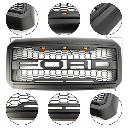 Raptor Grill For 2011-2016 Ford 250 350 450 550 Super Duty Front Bumper Honeycomb Black Grille W/ LED & Letter