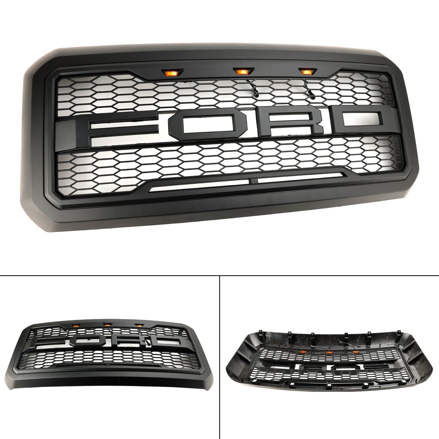 2011-2016 Ford F250/350/450/550 Super Duty Raptor Style Front Bumper Grill Replacement W/LED Black Grille