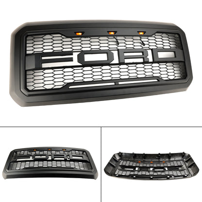 2011-2016 Ford F250/350/450/550 Super Duty Raptor Style Front Bumper Grill Replacement W/LED Black Grille