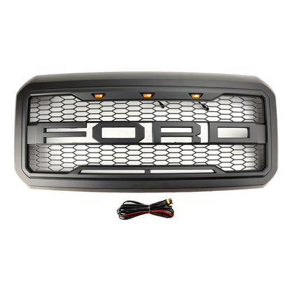 Raptor Grill For 2011-2016 Ford 250 350 450 550 Super Duty Front Bumper Honeycomb Black Grille W/ LED & Letter