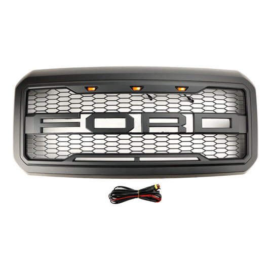 Raptor Grill For 2011-2016 Ford 250 350 450 550 Super Duty Front Bumper Honeycomb Black Grille W/ LED & Letter