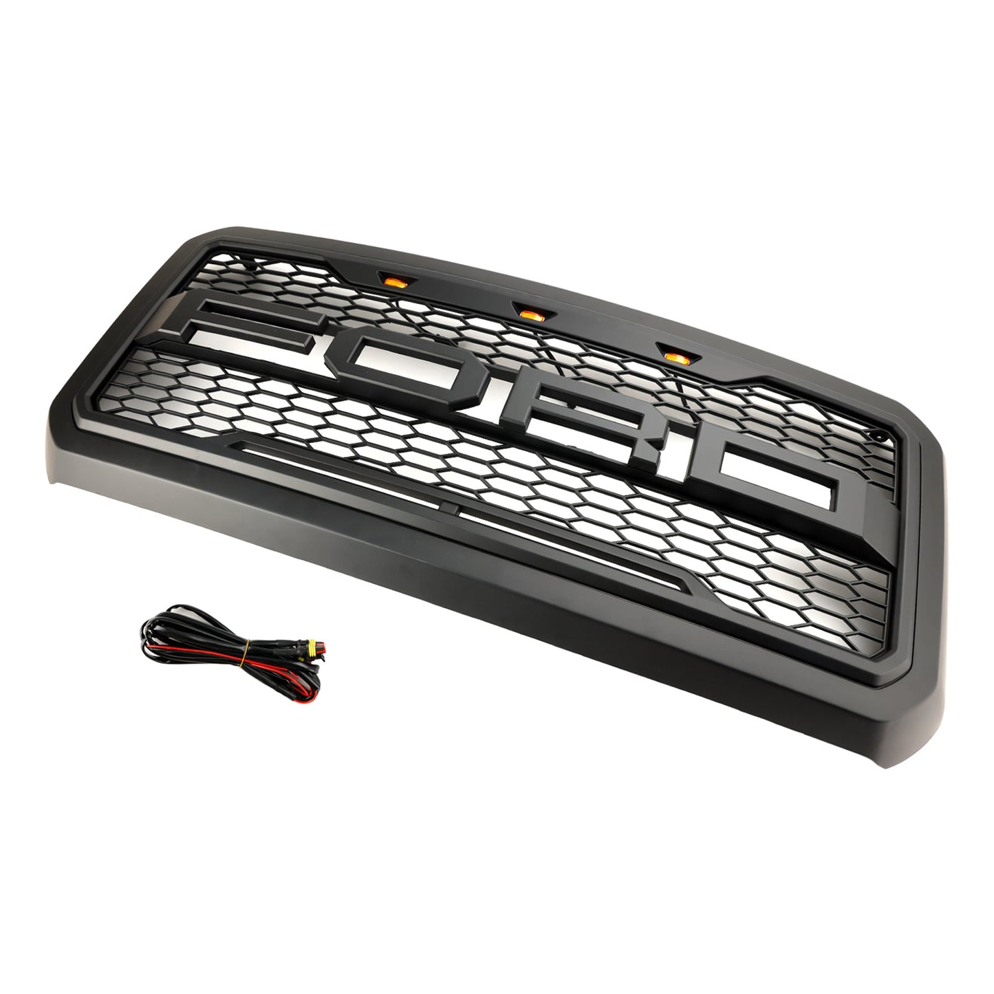 2011-2016 Ford F250/350/450/550 Super Duty Raptor Style Front Bumper Grill Replacement W/LED Black Grille