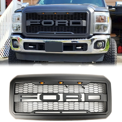 Raptor Grill For Ford 250 350 450 550 Super Duty 2011-2016 Front Bumper Honeycomb Black Grille W/ LED & Letter