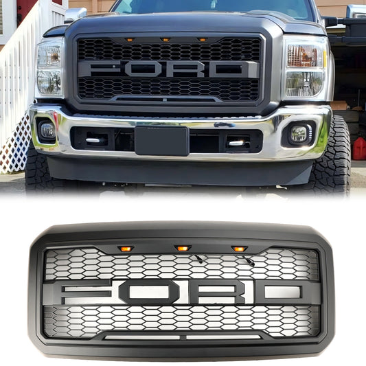 Raptor Grill For Ford 250 350 450 550 Super Duty 2011-2016 Front Bumper Honeycomb Black Grille W/ LED & Letter