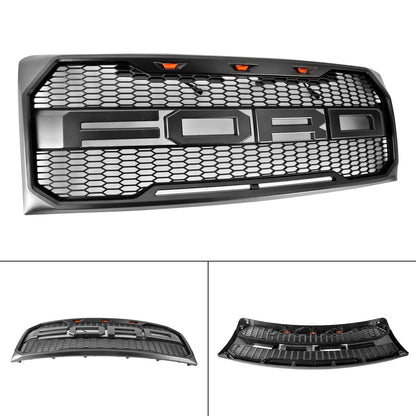 2009-2014 Ford F150 Raptor Style Grille W/ LED Light Front Bumper Matte Black / Glossy Black / Gray Honeycomb Grill