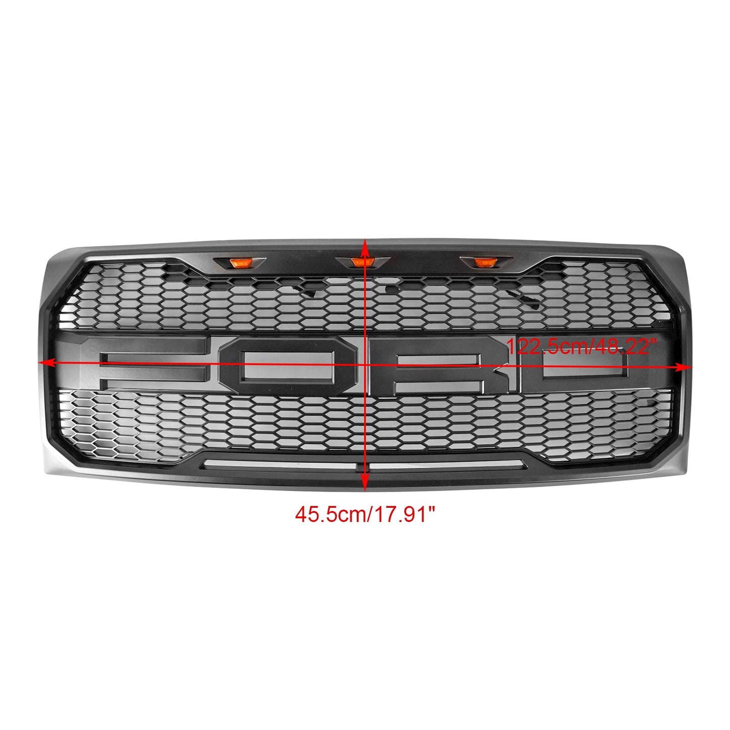 2009-2014 Ford F150 Raptor Style Grille W/ LED Light Front Bumper Matte Black / Glossy Black / Gray Honeycomb Grill