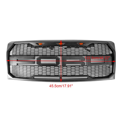 2009-2014 Ford F150 Raptor Style Grille W/ LED Light Front Bumper Matte Black / Glossy Black / Gray Honeycomb Grill