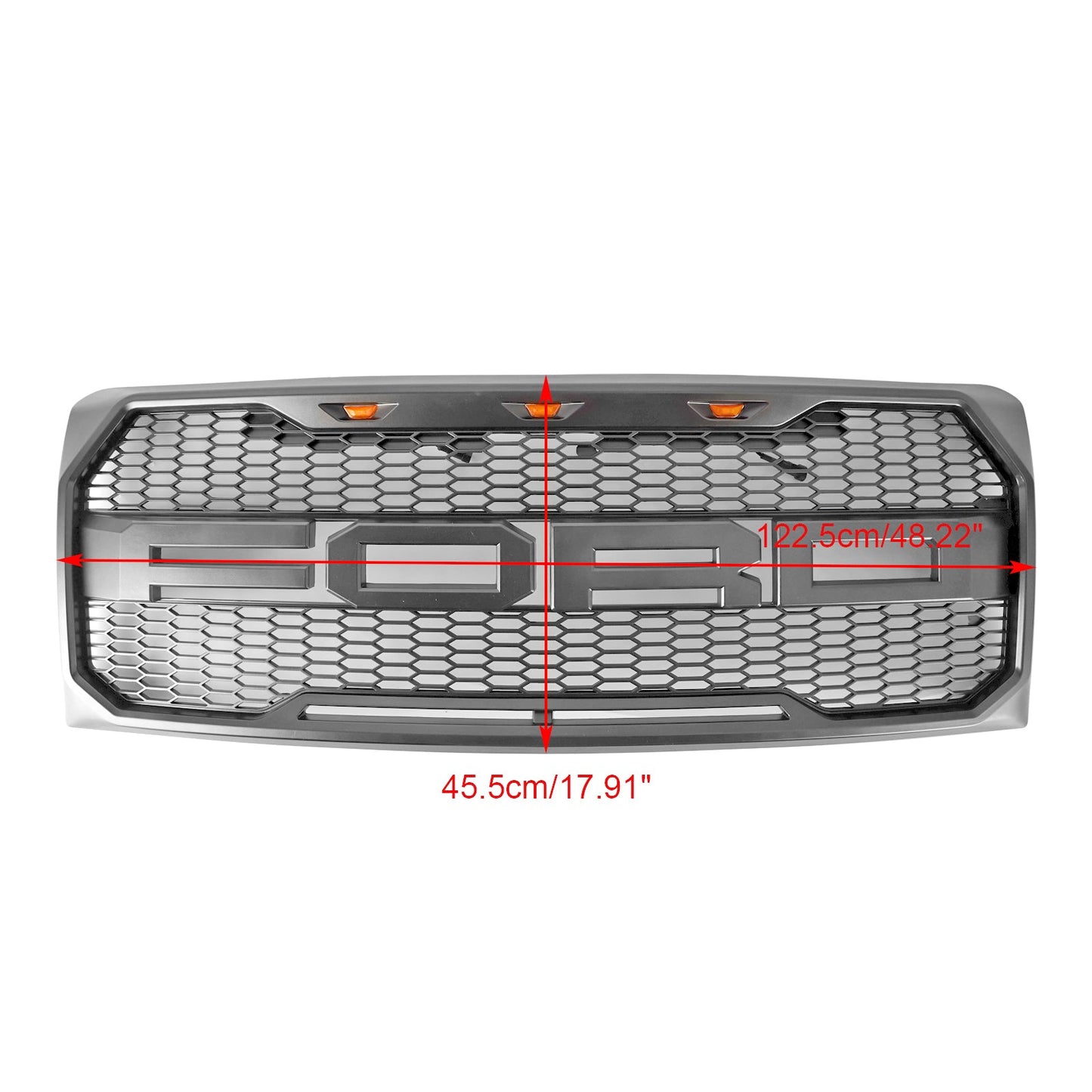 2009-2014 Raptor Style Grill Ford F150 Gray Black Front Bumper Replacement Grille W/ LED & Letter