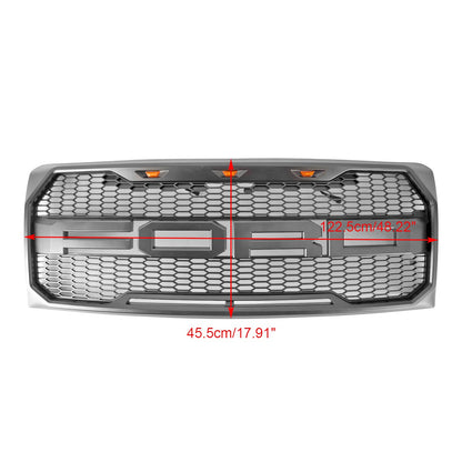 2009-2014 Ford F150 Raptor Style Grille W/ LED Light Front Bumper Matte Black / Glossy Black / Gray Honeycomb Grill