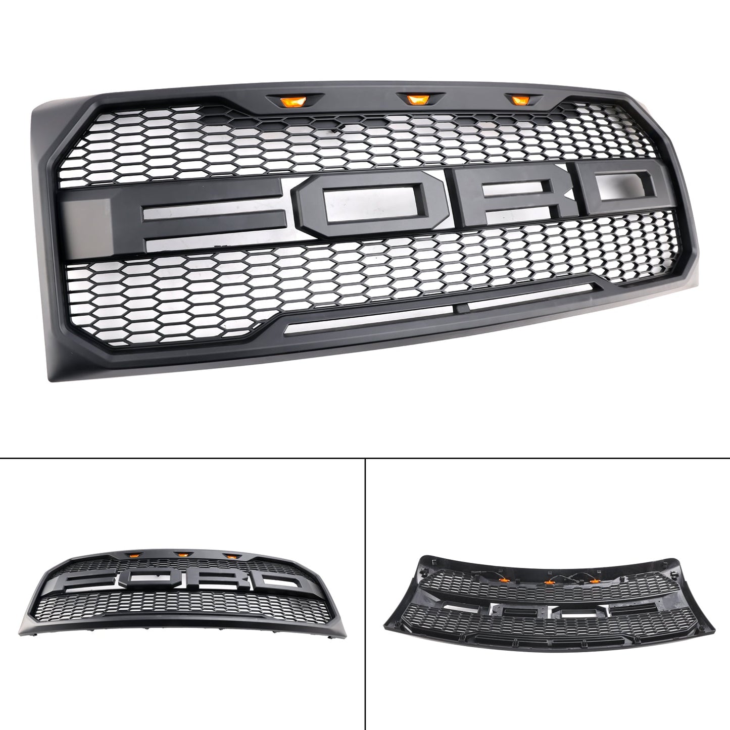 2009-2014 Ford F150 Matte Black Front Bumper Replacement Grill W/ LED & Letter Raptor Style Grille