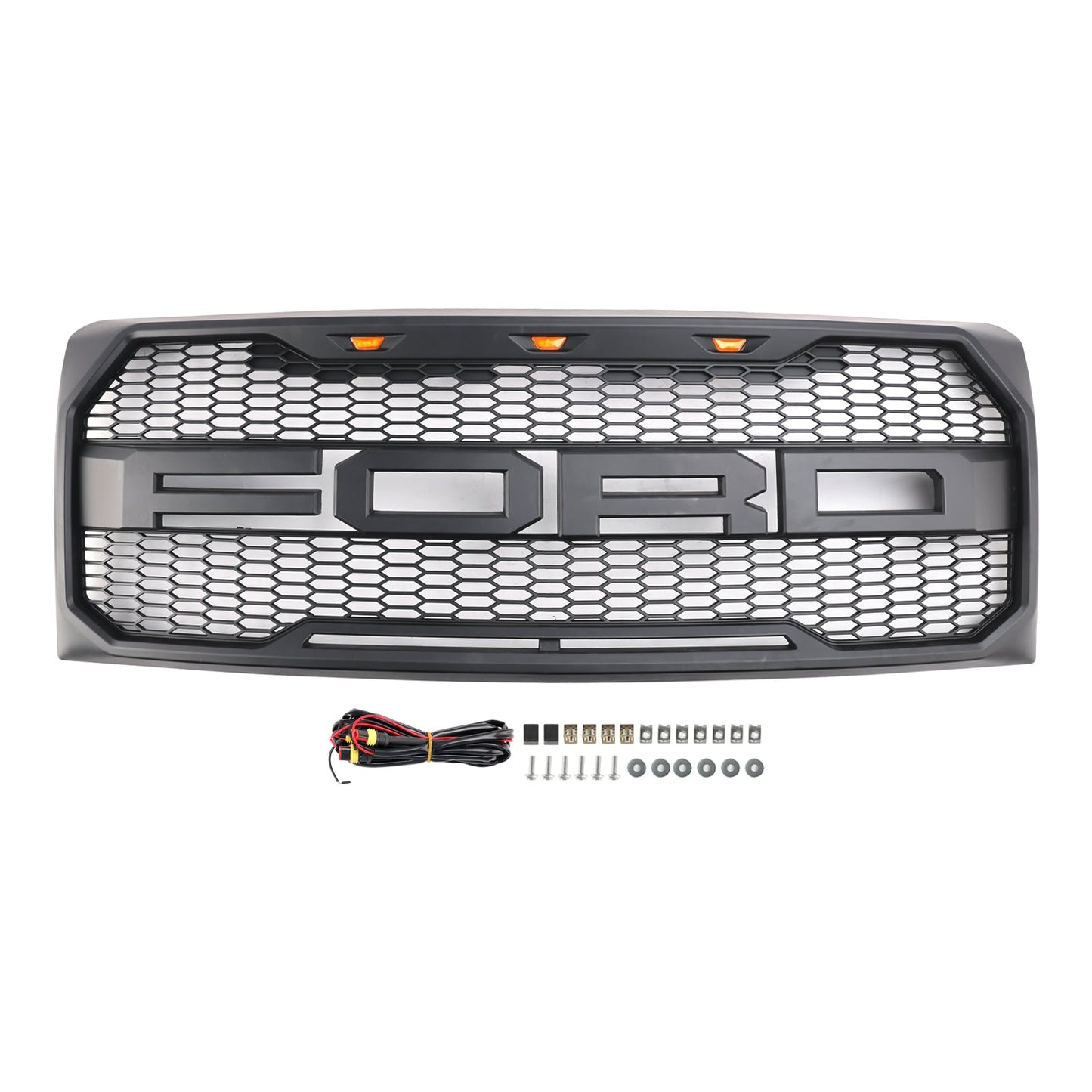 2009-2014 Ford F150 Matte Black Front Bumper Replacement Grill W/ LED & Letter Raptor Style Grille