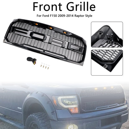 2009-2014 Ford F150 Gloss Black Raptor Style Front Bumper Grille Grill