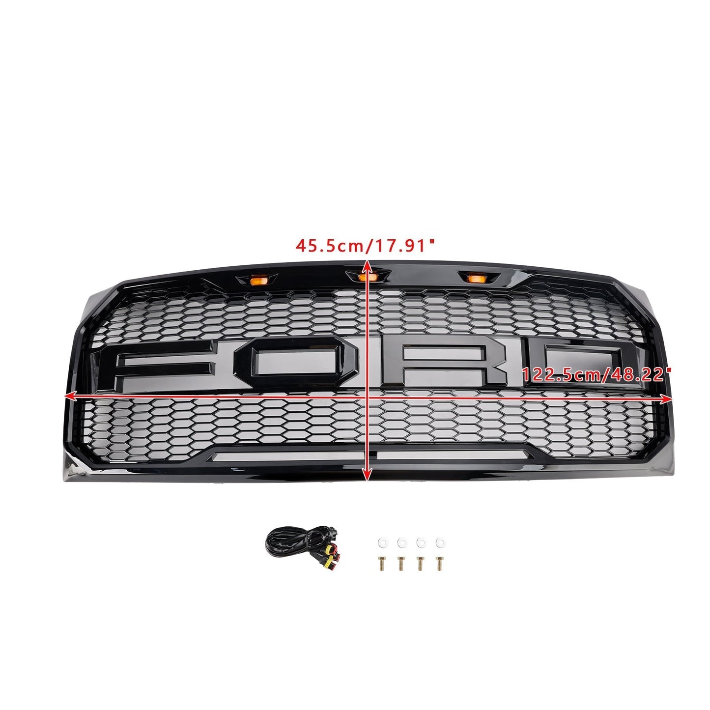 2009-2014 Ford F150 Gloss Black Raptor Style Front Bumper Grille Grill