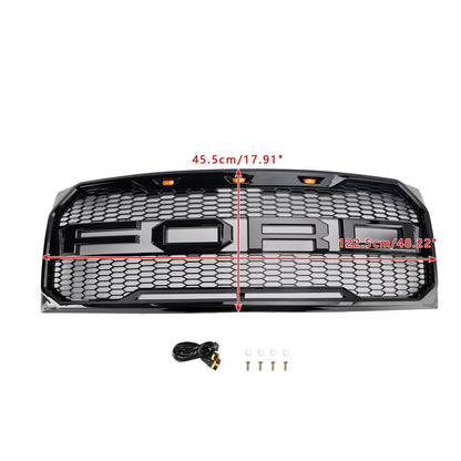 2009-2014 Ford F150 Gloss Black Raptor Style Front Bumper Grille Grill