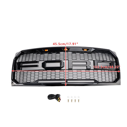 2009-2014 Ford F150 Raptor Style Grille W/ LED Light Front Bumper Matte Black / Glossy Black / Gray Honeycomb Grill