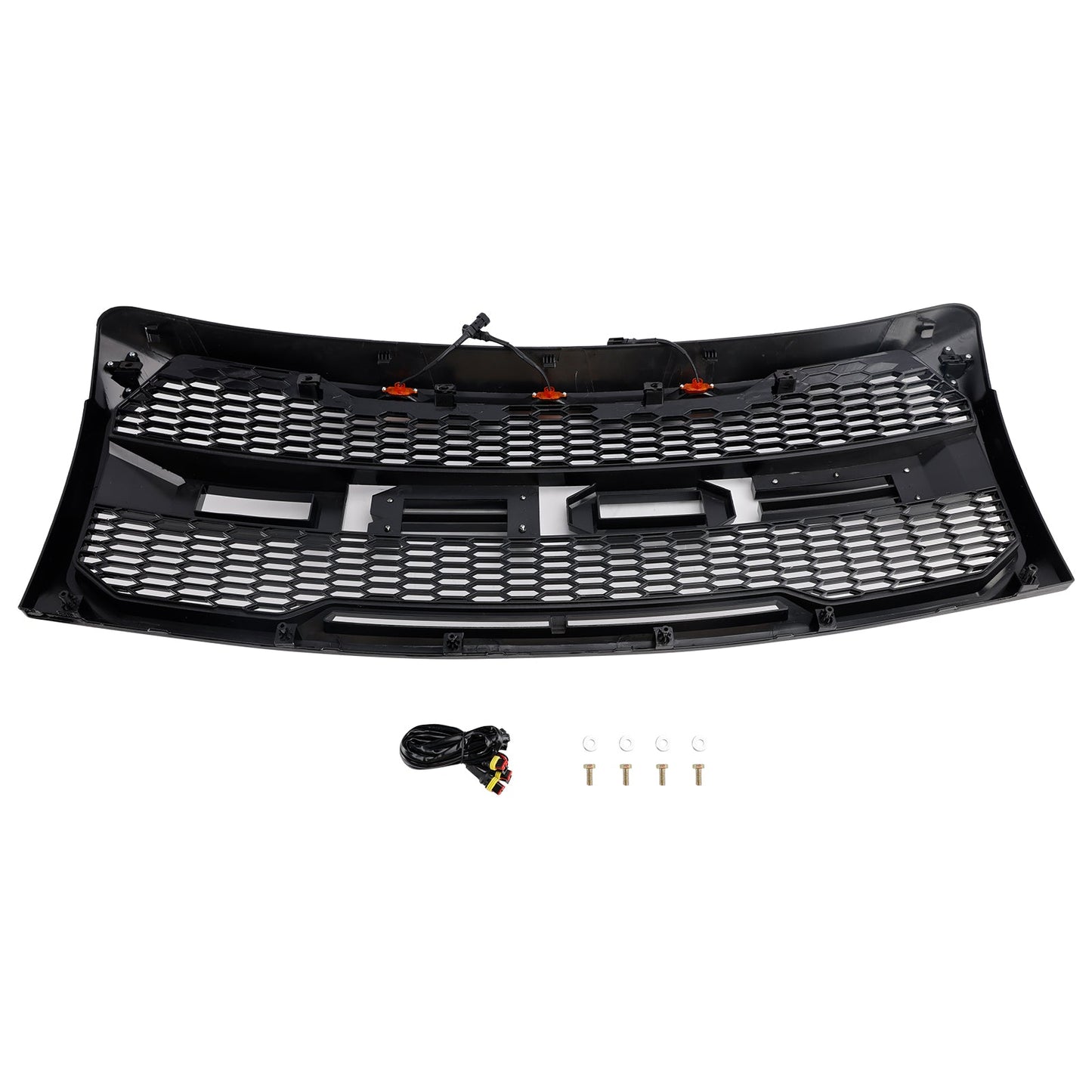 2009-2014 Ford F150 Raptor Style Grille W/ LED Light Front Bumper Matte Black / Glossy Black / Gray Honeycomb Grill