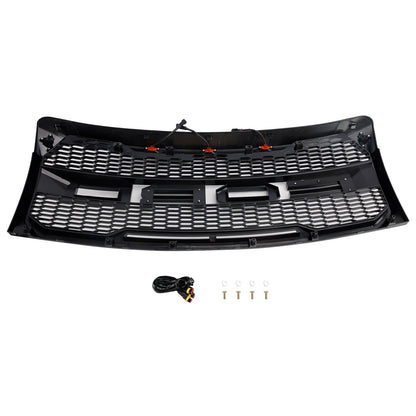 2009-2014 Ford F150 Raptor Style Grille W/ LED Light Front Bumper Matte Black / Glossy Black / Gray Honeycomb Grill