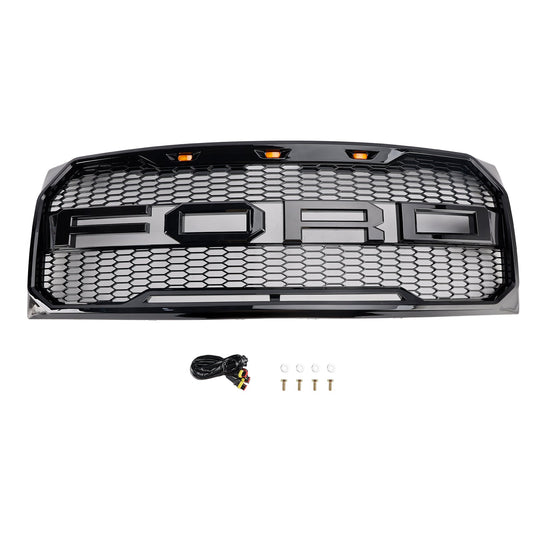 2009 2010 2011 2012 2013 2014 Ford F150 Front Glossy Black Grille Front Bumper Air Intake Radiator Grill