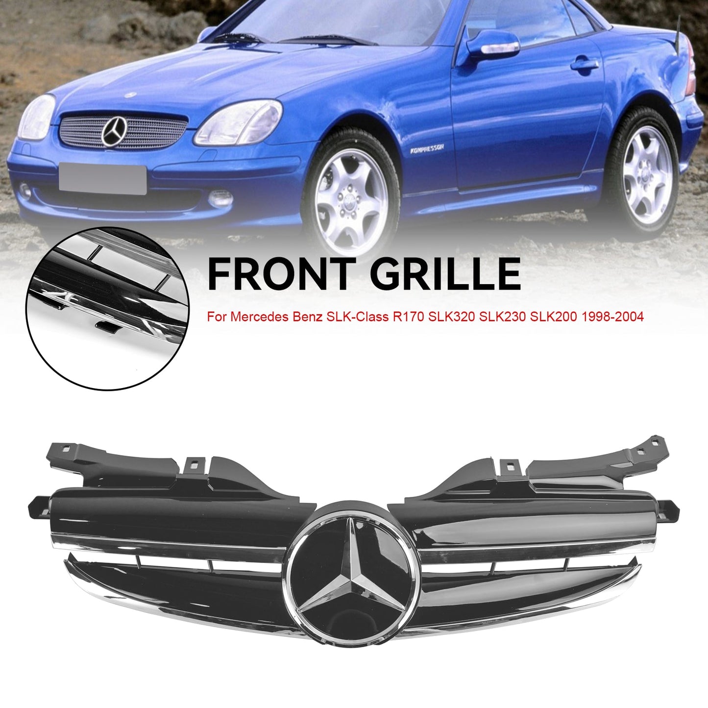 1998-2004 Mercedes Benz SLK-Class R170 SLK320 SLK230 SLK200 Front Bumper Grille Black Grill