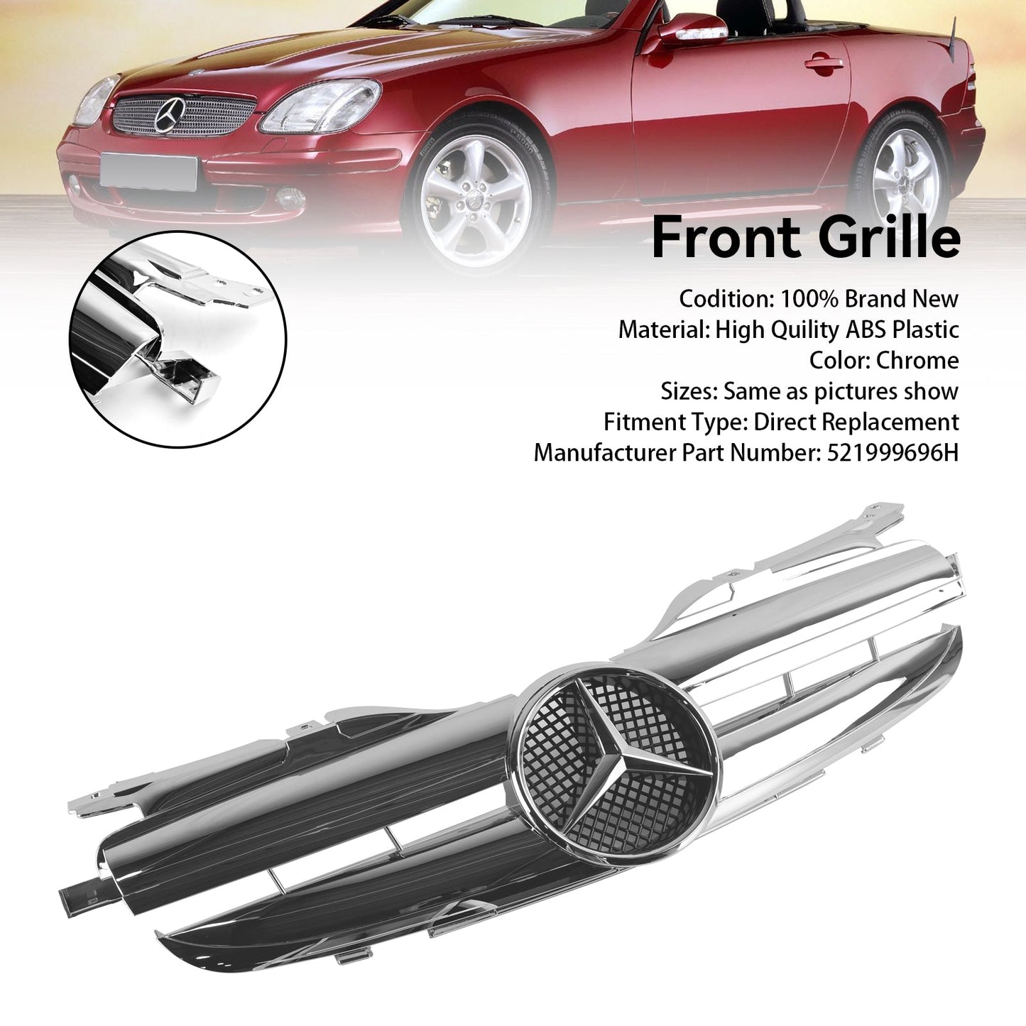 1998-2004 Mercedes Benz 521999696H R170 SLK320 SLK230 SLK200 SLK-Class Front Bumper Grill
