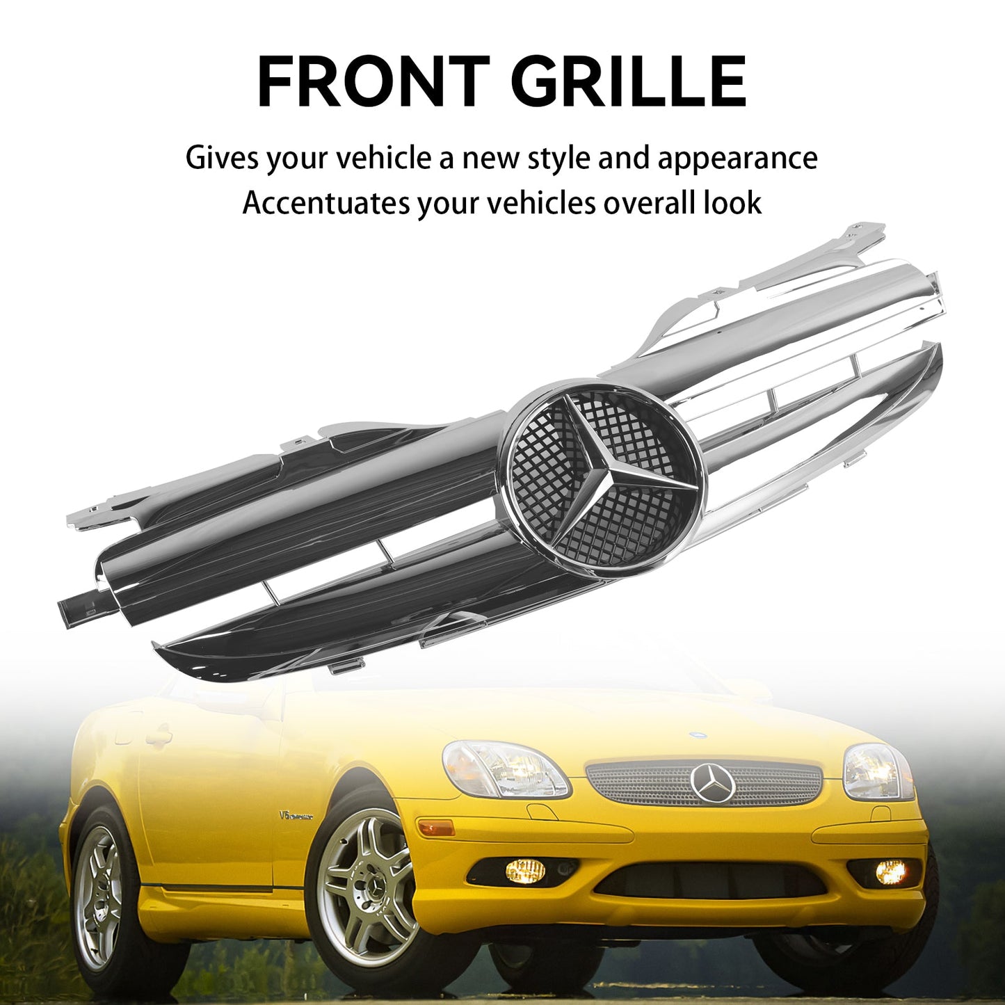 1998-2004 Mercedes Benz SLK-Class R170 SLK320 SLK230 SLK200 Front Bumper Grill Chrome Replacement Grille