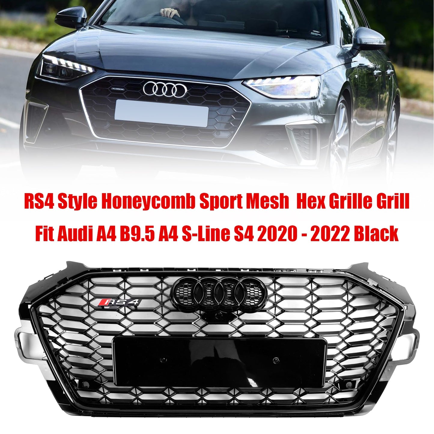 2020-2022 Audi A4 B9.5 A4 S-Line S4 RS4 Style Front Bumper Grill Replacement Black Grille