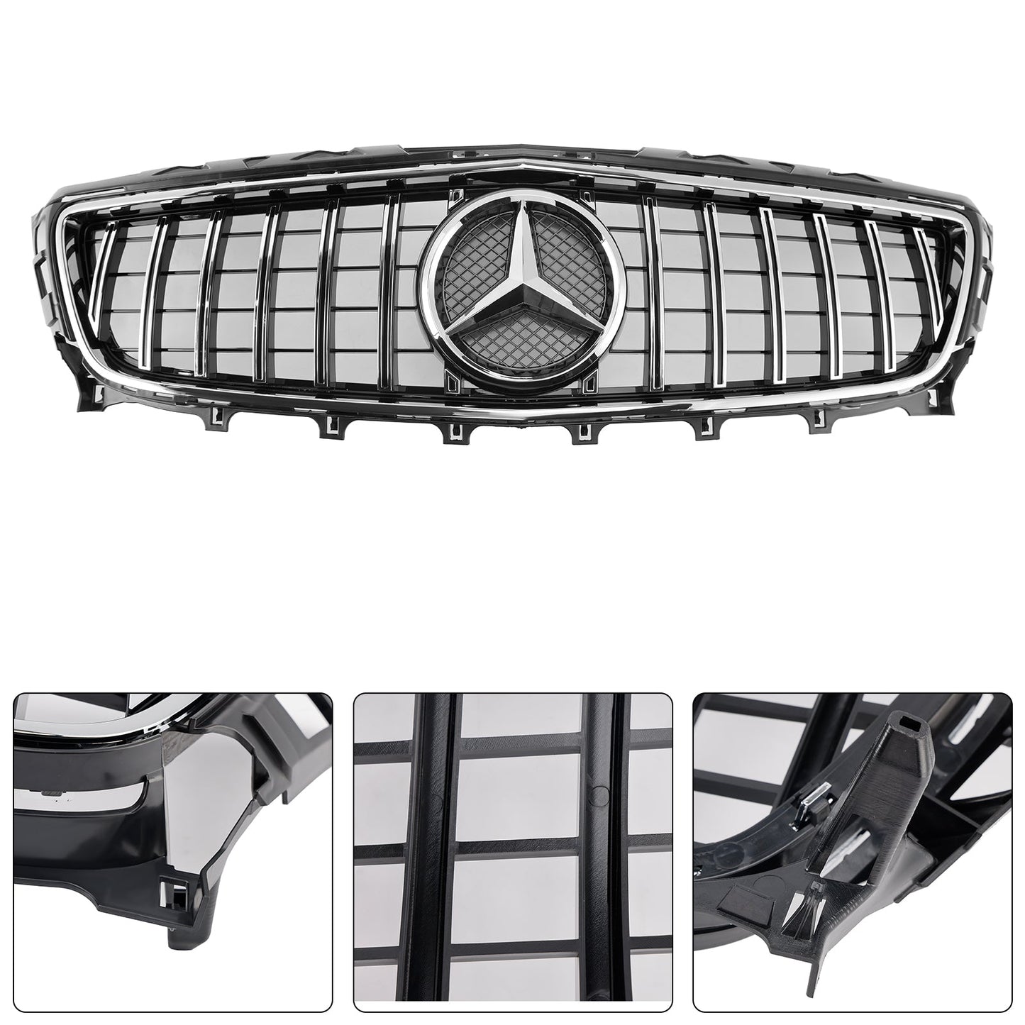 2011-2014 Mercedes Benz CLS-Class W218 C218 X218 GTR Styel Grill Front Bumper Chrome Replacement Grille W/ Emblem