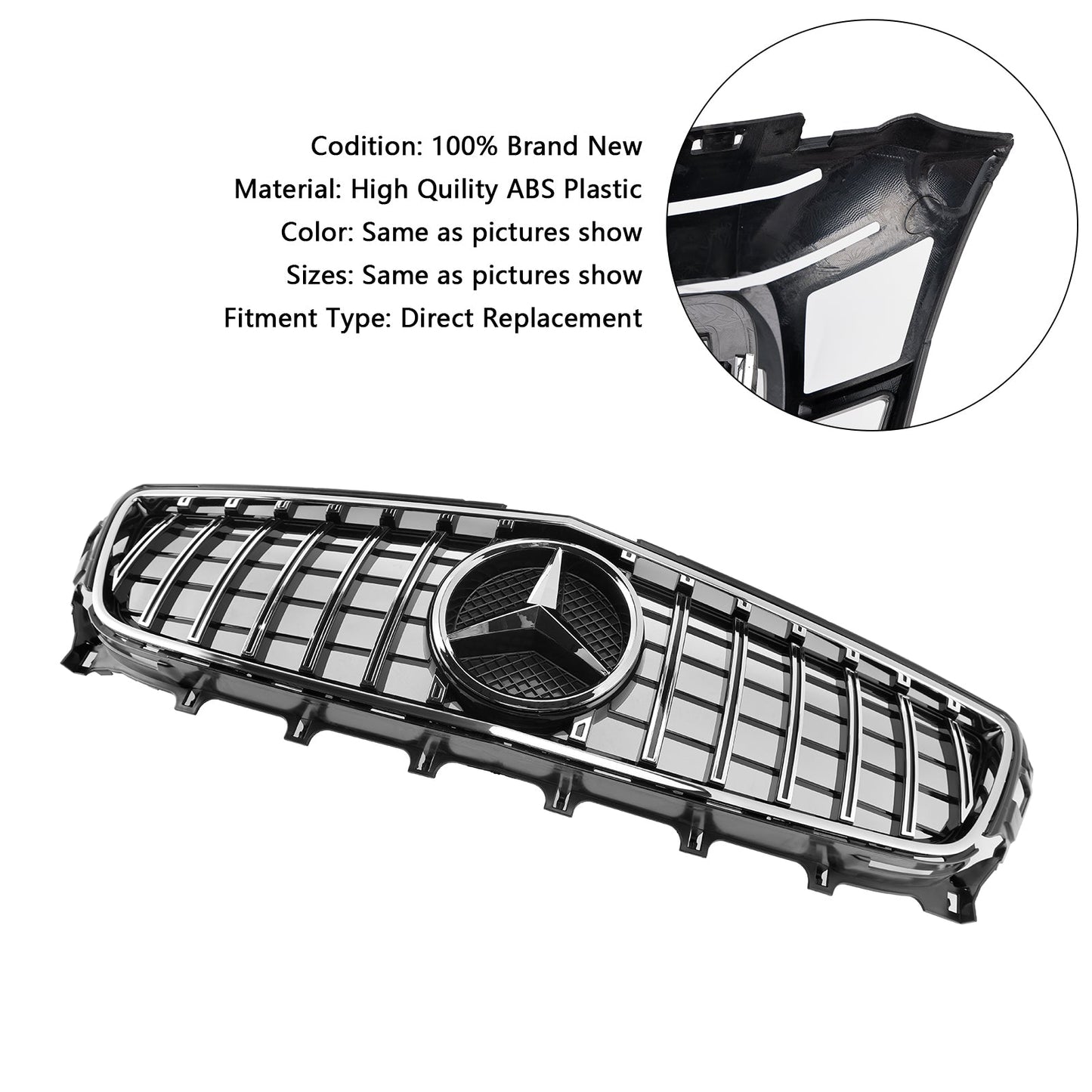 2011-2014 Mercedes Benz CLS-Class W218 C218 X218 GTR Styel Grill Front Bumper Chrome Replacement Grille W/ Emblem