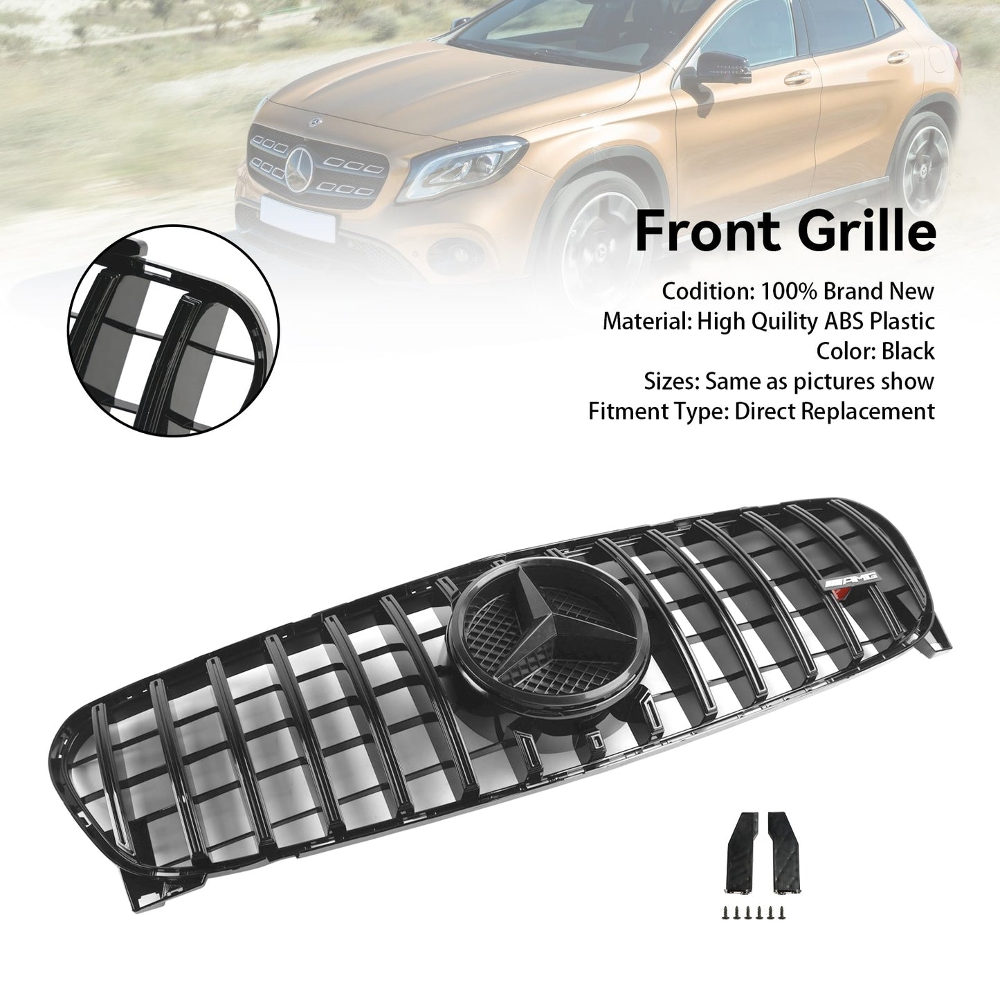 2017-2019 Mercedes Benz GLA-Class W156 X156 GLA180/200/220/45 Facelift Front Grill Black Replacement Grille