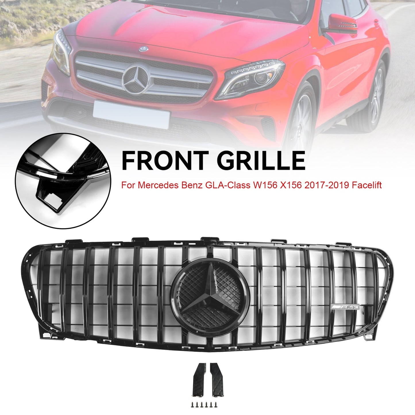 2017-2019 Mercedes Benz GLA-Class W156 X156 GLA180/200/220/45 Facelift Front Grill Black Replacement Grille