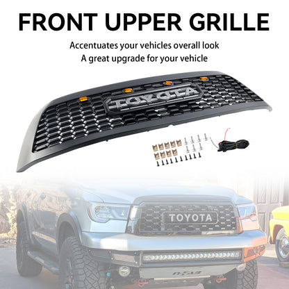 TRD PRO Style Grille For Toyota Sequoia 2008-2018 Front Bumper Black Replacement Grill With Led Light