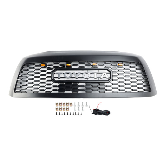 TRD PRO Style Grille For Toyota Sequoia 2008-2018 Front Bumper Black Replacement Grill With Led Light