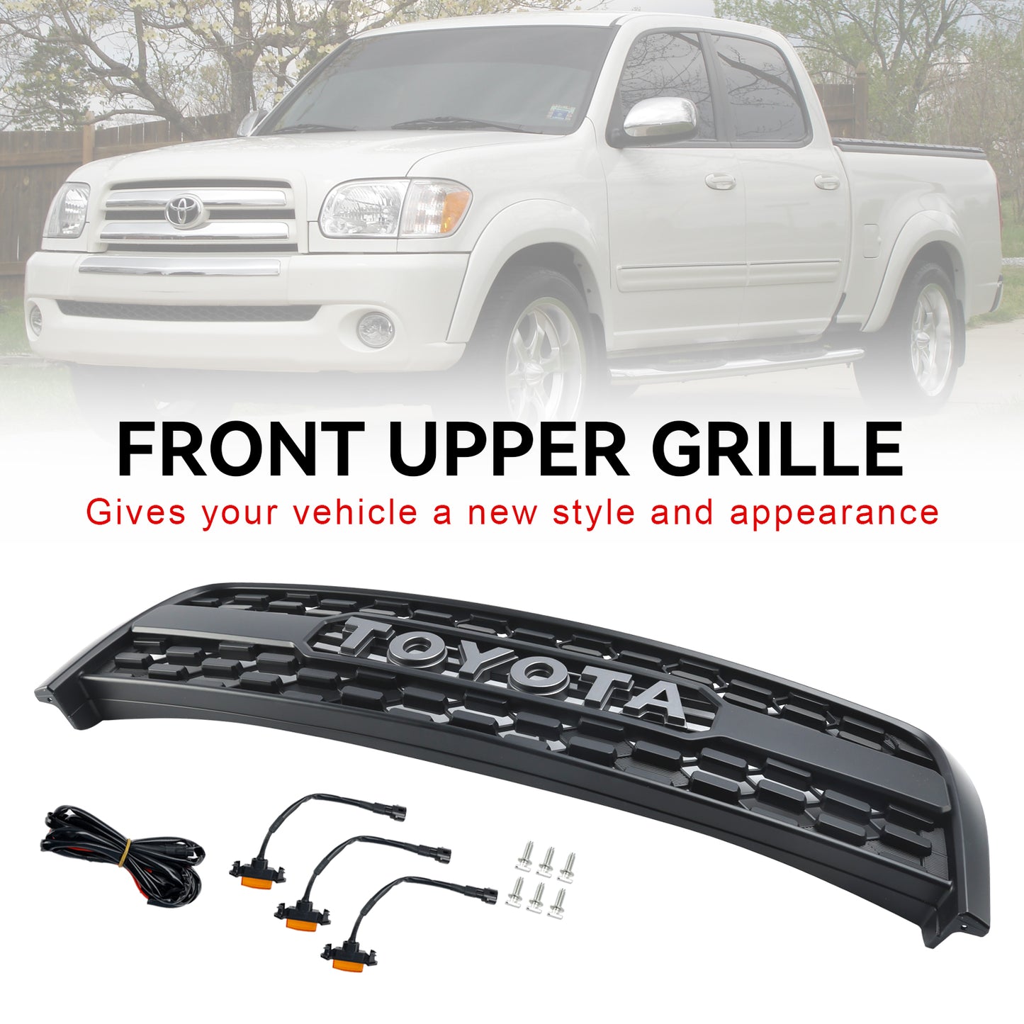 2003-2006 Toyota Tundra TRD PRO Style Front Bumper Grill Replacement Matte Black Grille W/ LED