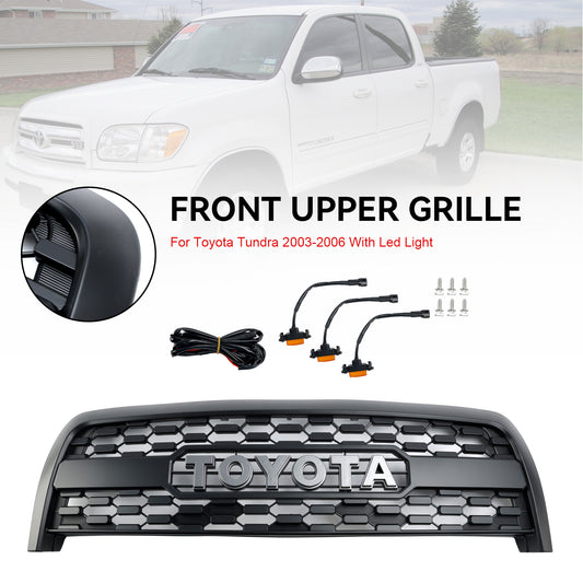 2003-2006 Toyota Tundra TRD PRO Style Front Bumper Grill Replacement Matte Black Grille W/ LED
