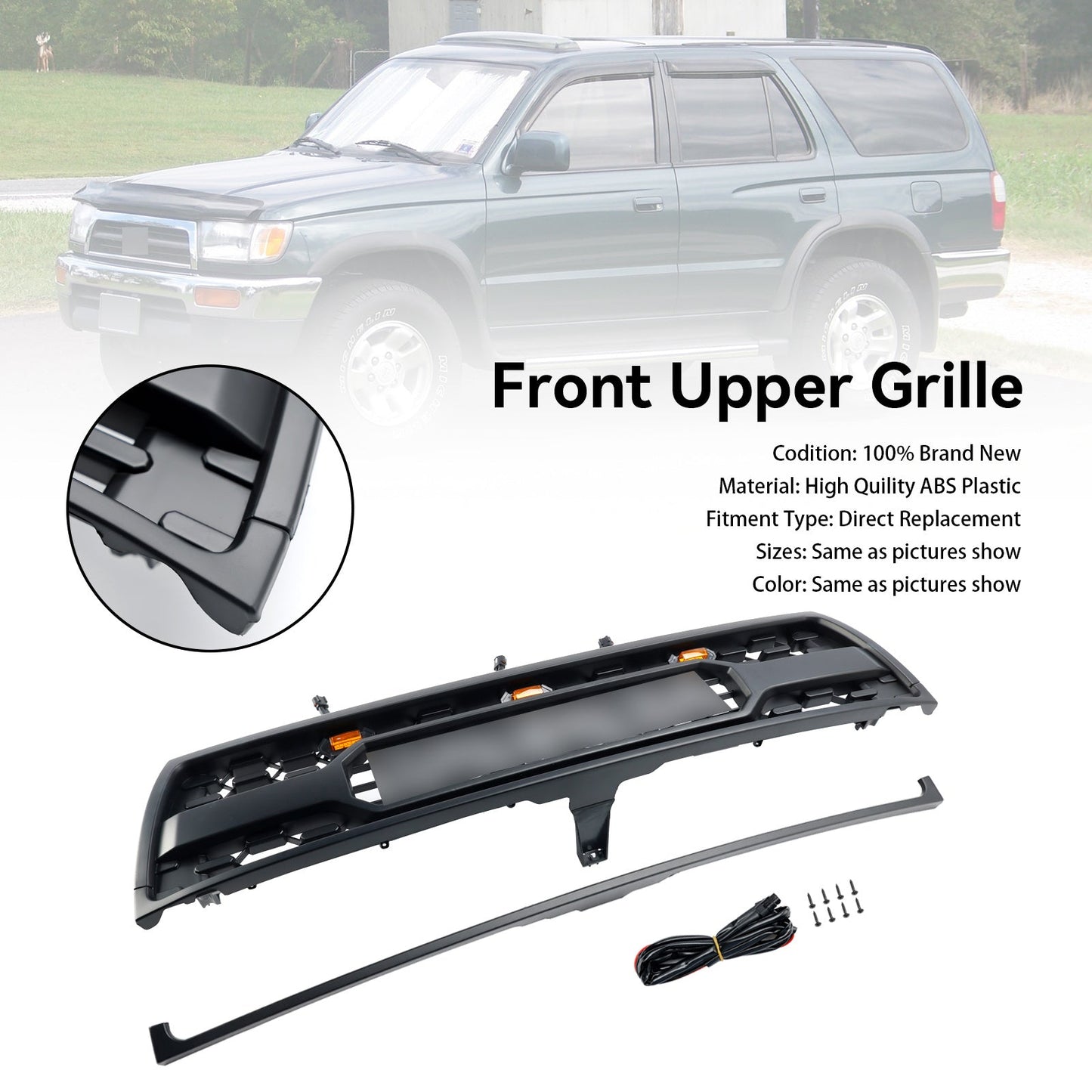 Toyota 4Runner 1996 1997 1998 1999 2000 Front Grill TRD PRO Style Black Replacement Grille With LED Light & Letter