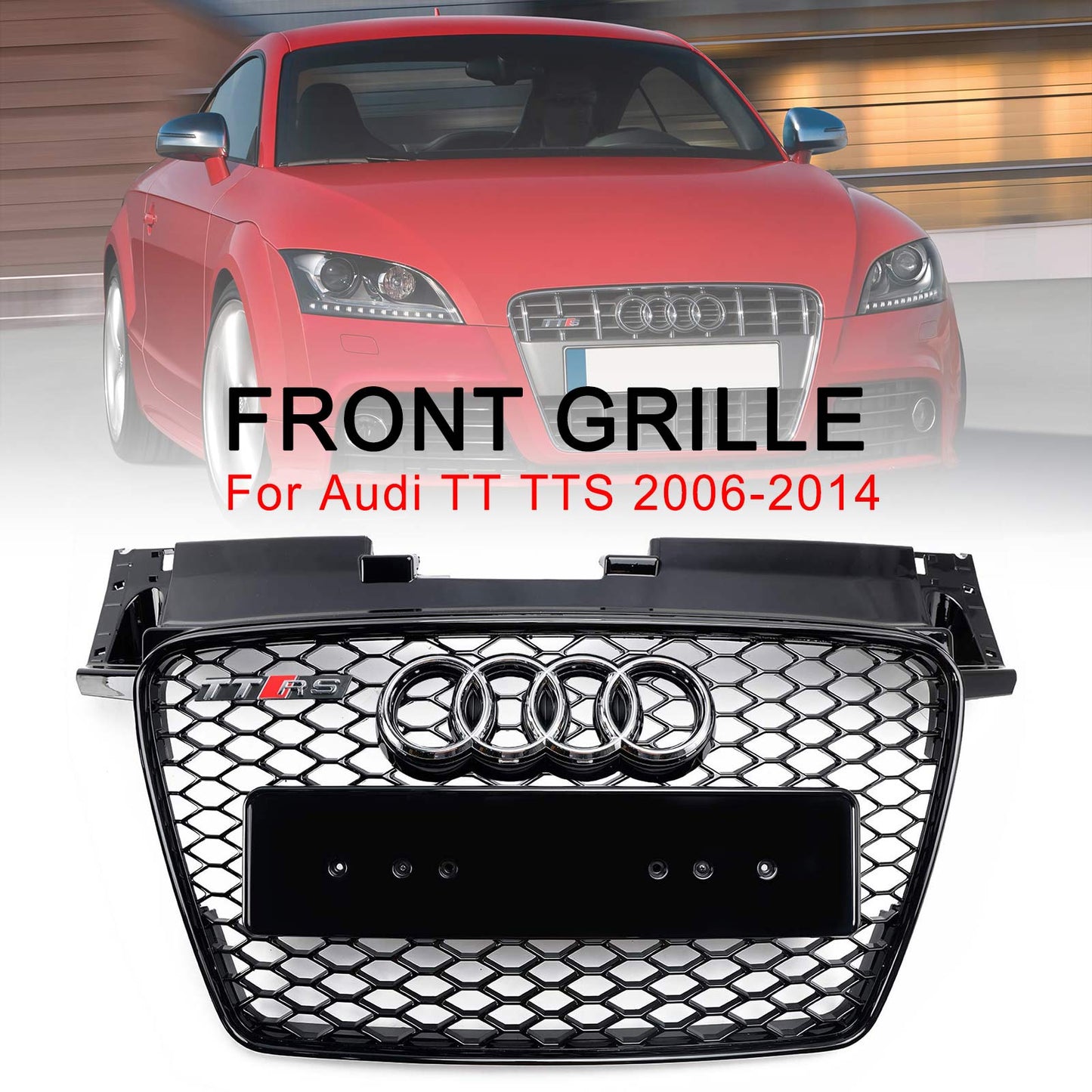 2006-2014 Audi TT TTS J8 MK2 RS Style Front Honeycomb Grill Replacement Black Grille
