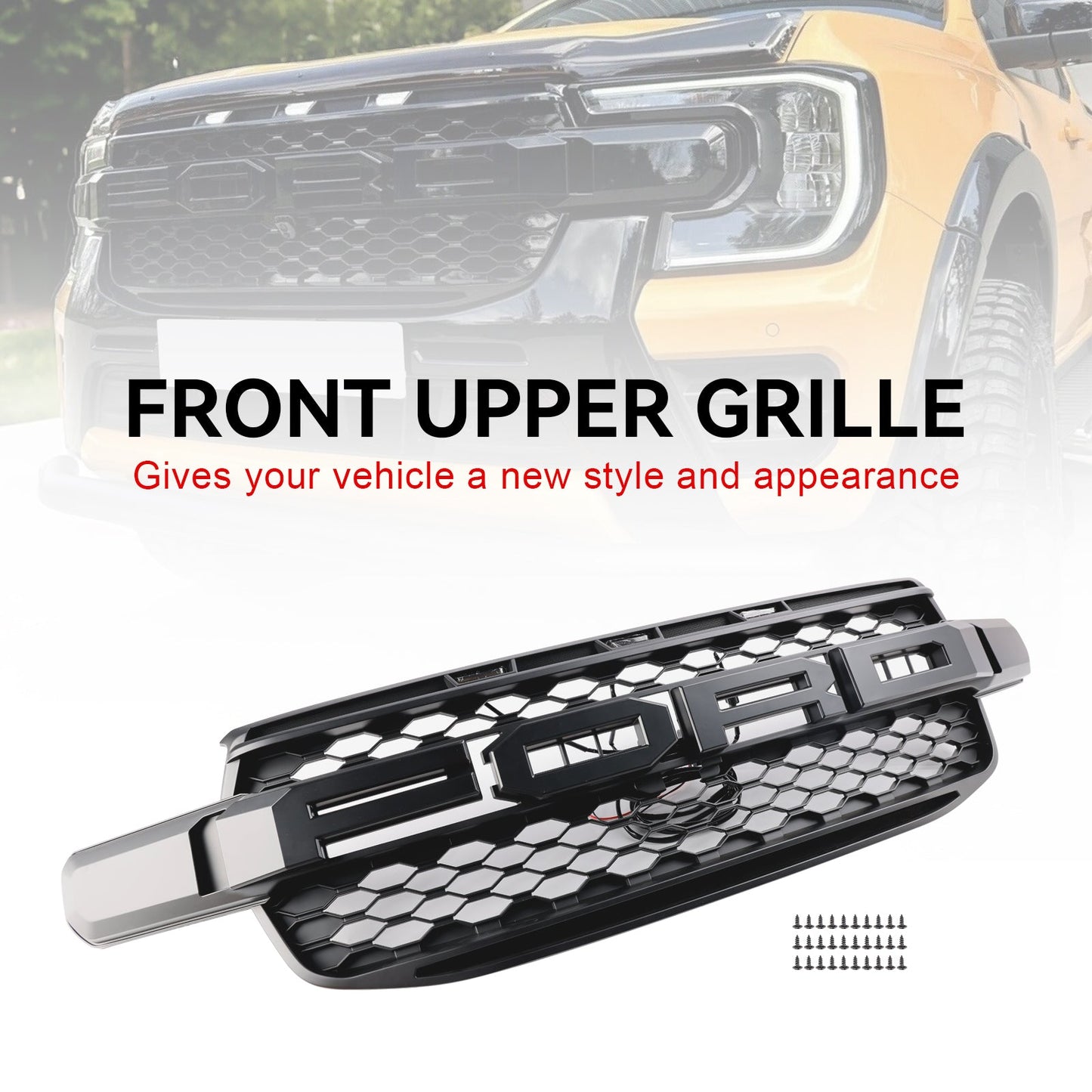 2023 2024 Ford Ranger Front Grill Raptor Black Grille With White LED Light With Camera Mount