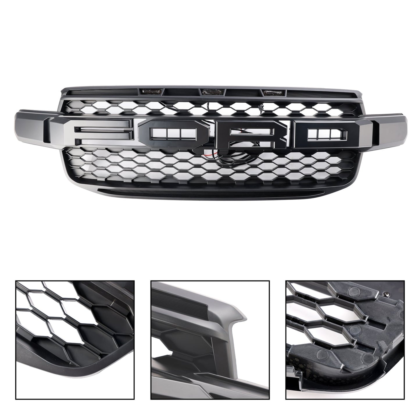 2023 2024 Ford Ranger Front Grill Raptor Black Grille With White LED Light With Camera Mount