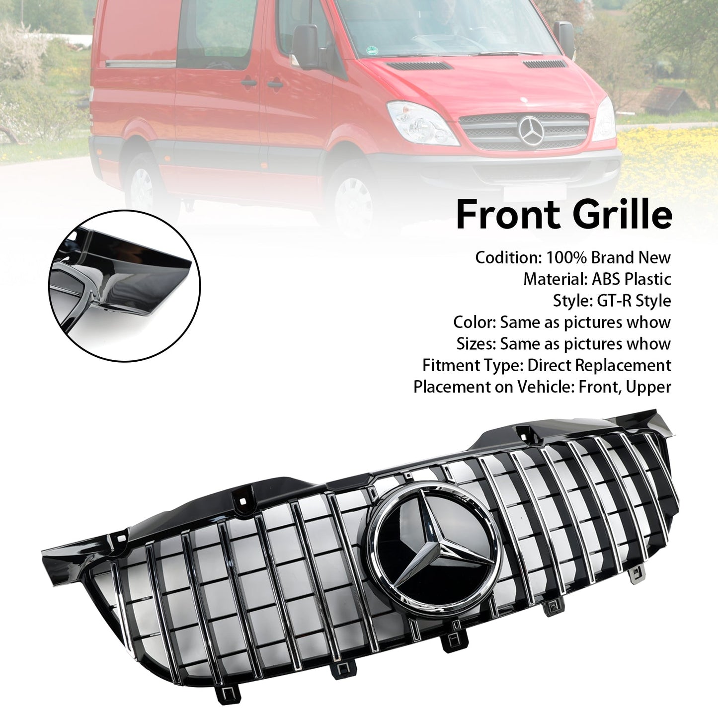 2006-2013 Mercedes Benz Sprinter W906 Pre-Facelift 1500 2500 3500 Front Bumper Grill AMG Style Grille