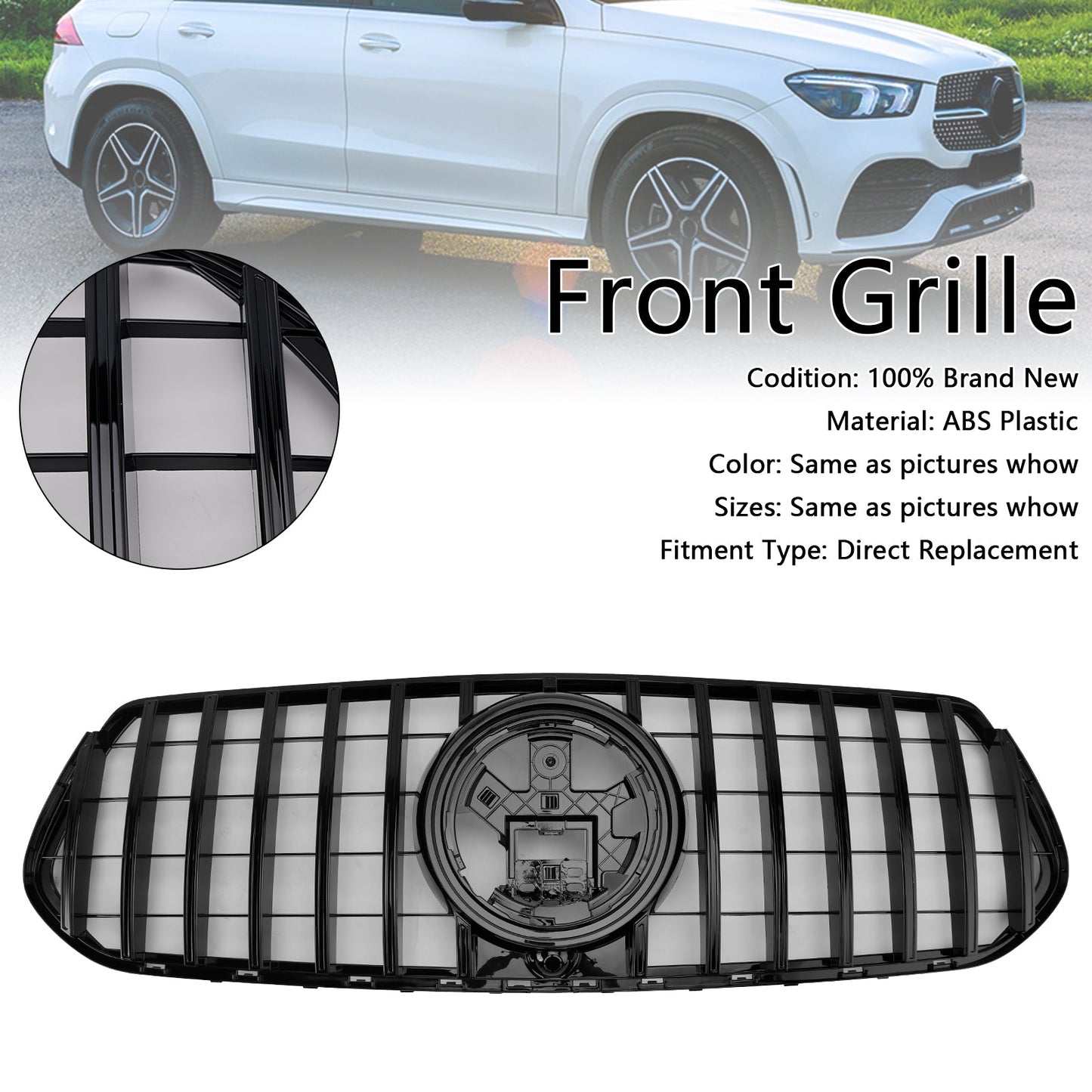 2019-2023 Mercedes Benz GLE Class C167 V167 GT Style Grill Front Bumper Glossy Black Grille