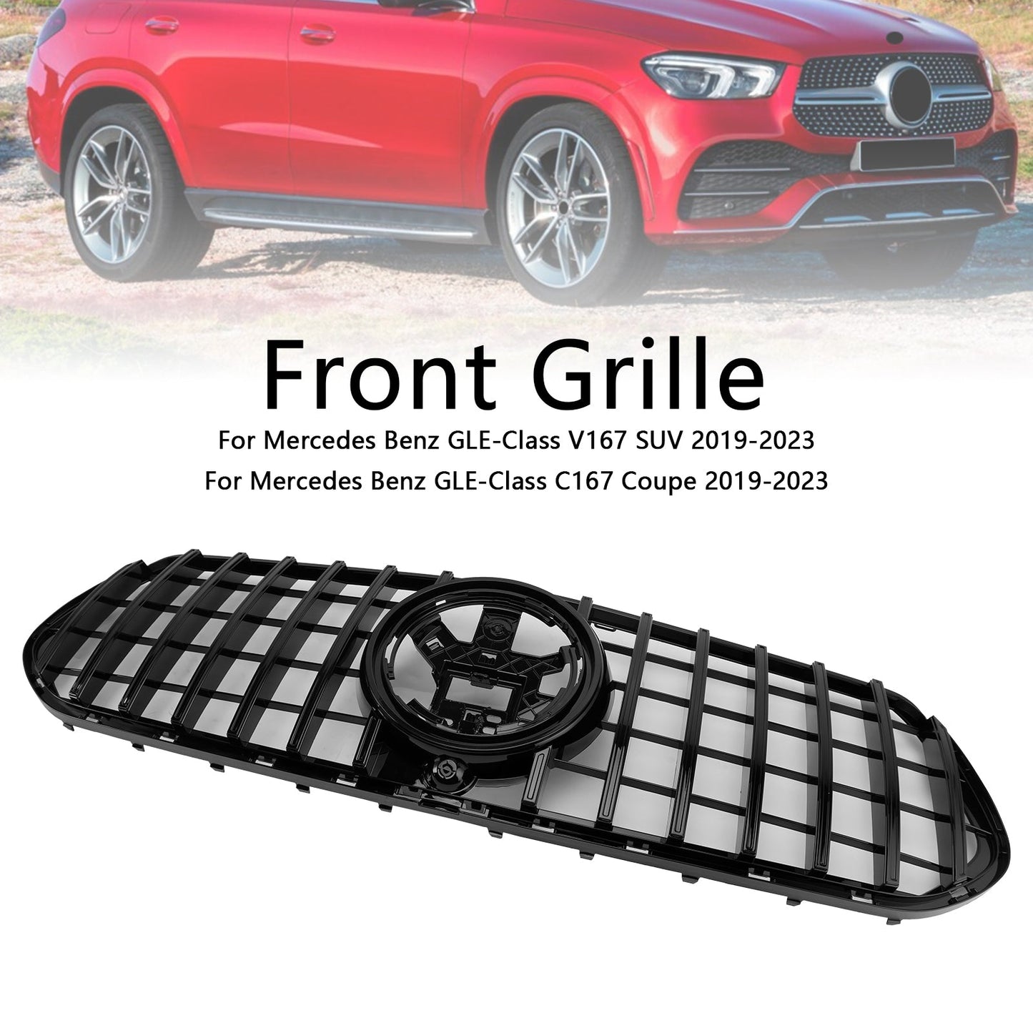 2019-2023 Mercedes Benz GLE Class C167 V167 GT Style Grill Front Bumper Glossy Black Grille